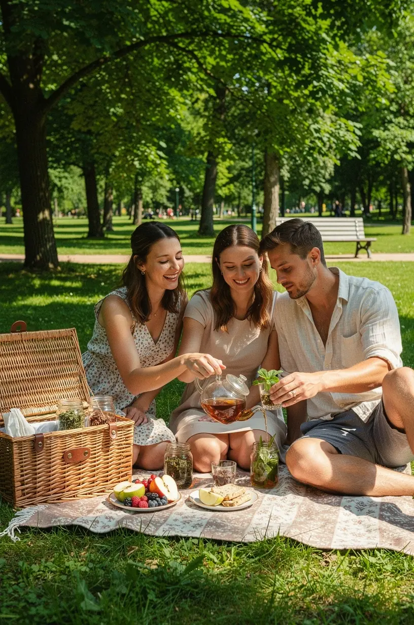 Rami moteris, gerdama žolelių arbatą, atsipalaiduoja šviesioje, natūralioje aplinkoje.