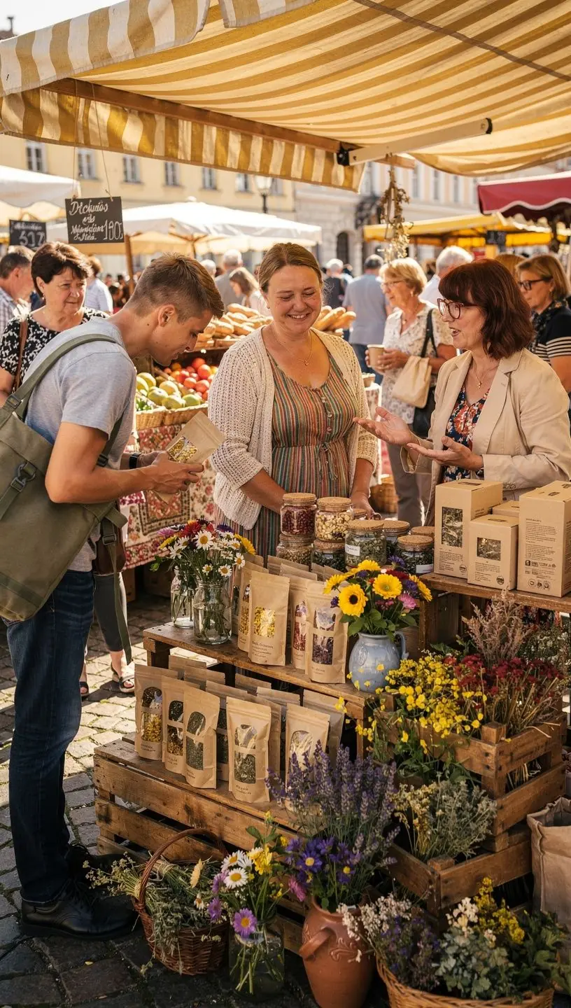 Žolelių arbatos ingredientai – ramunėlės, mėtos ir levandos – išdėstyti ant balto fono edukaciniam tikslui.
